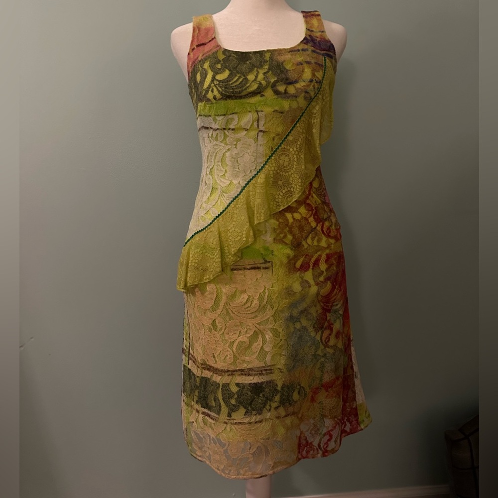 Save The Queen Multicolored Dress with Lace Accents